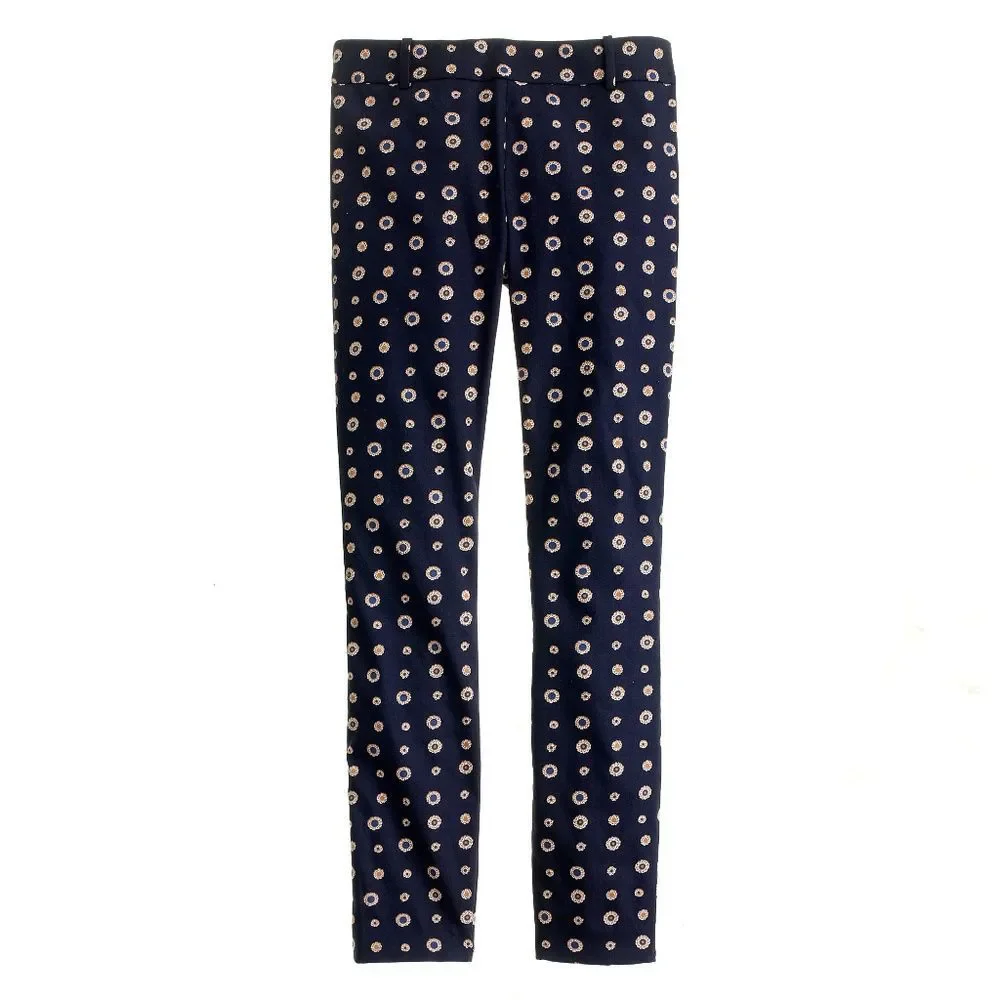 J.Crew Foulard Print Minnie Pants Skinny Ankle Navy Blue Size 00 - Picture 2 of 8